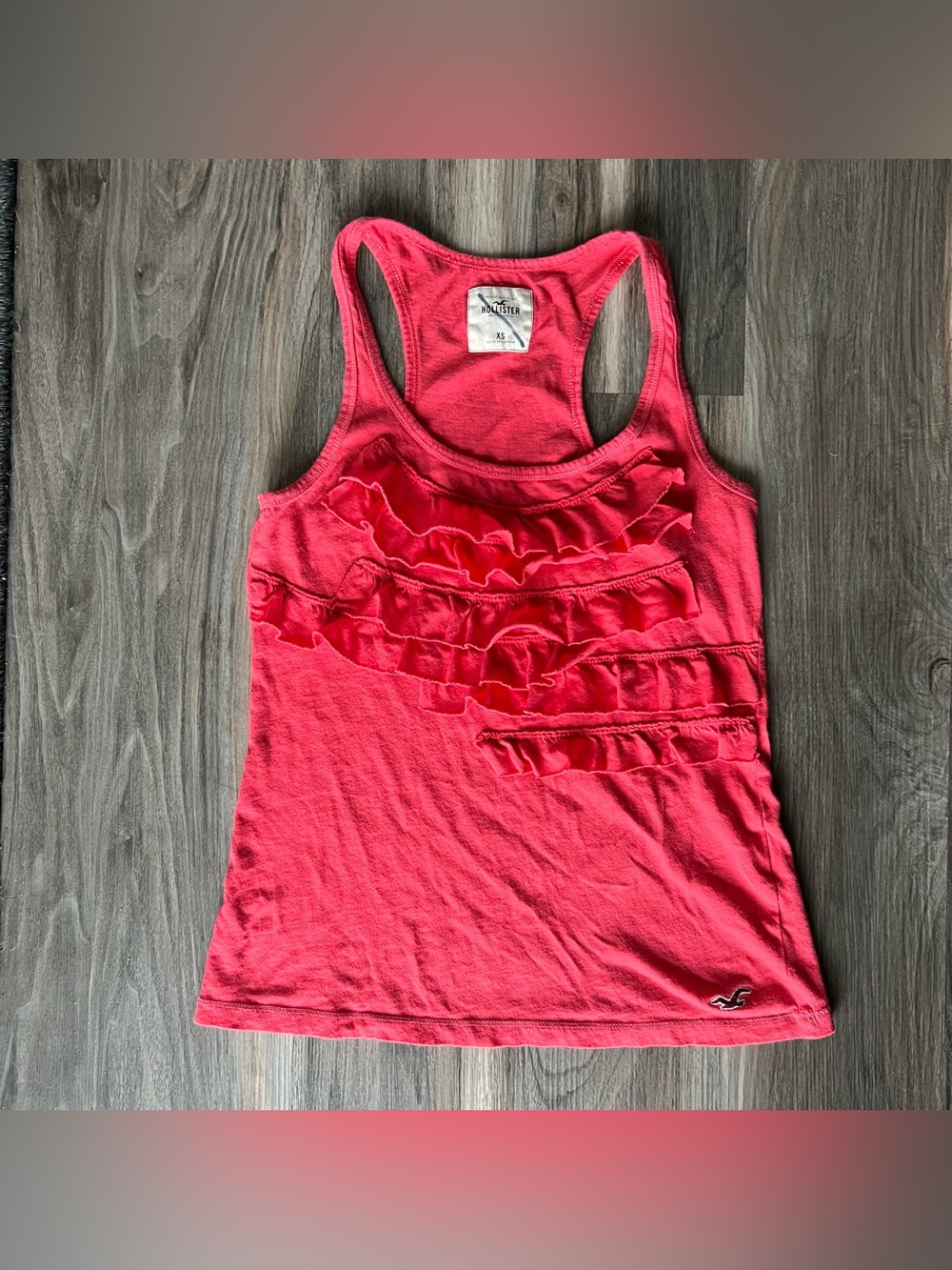 Hollister Bright Coral Ruffle Racerback Tank